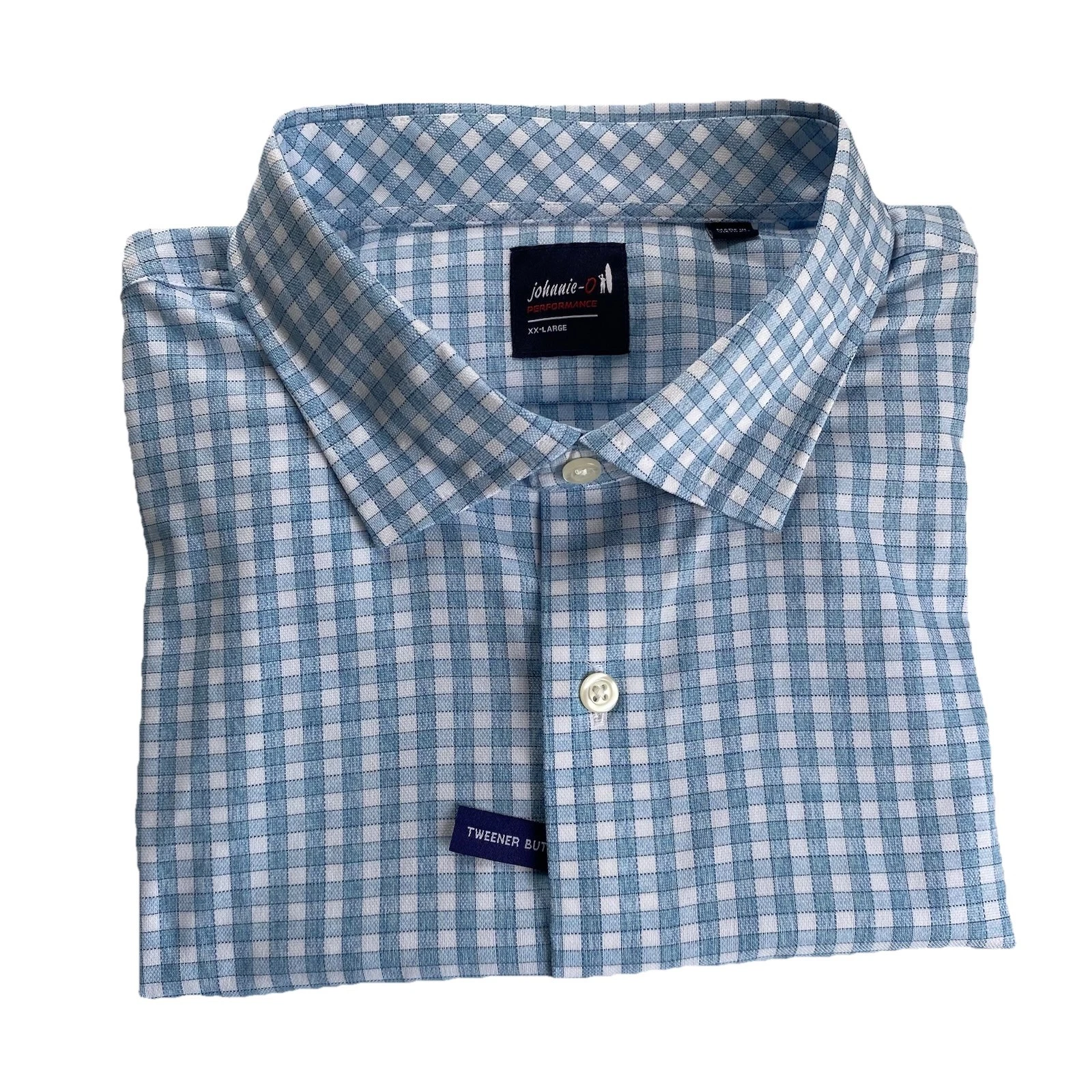 Johnnie-O Performance Button Up Shirt Men’s XXL Blue Gingham Westwood