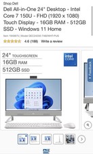 Dell All-in-One 24" Desktop - Intel Core 7 150U - FHD 1920 x 1080 Touch Screen