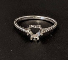 Solid Sterling Silver 5, 8, 9, 11mm Heart Setting Pre-Notched Ring Size 6-8