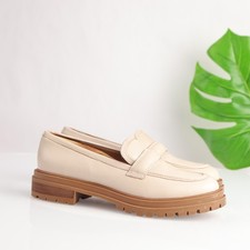 Madewell Womens Bradley Loafers Size 7 Cream Beige Leather Chunky Lug Sole Shoes