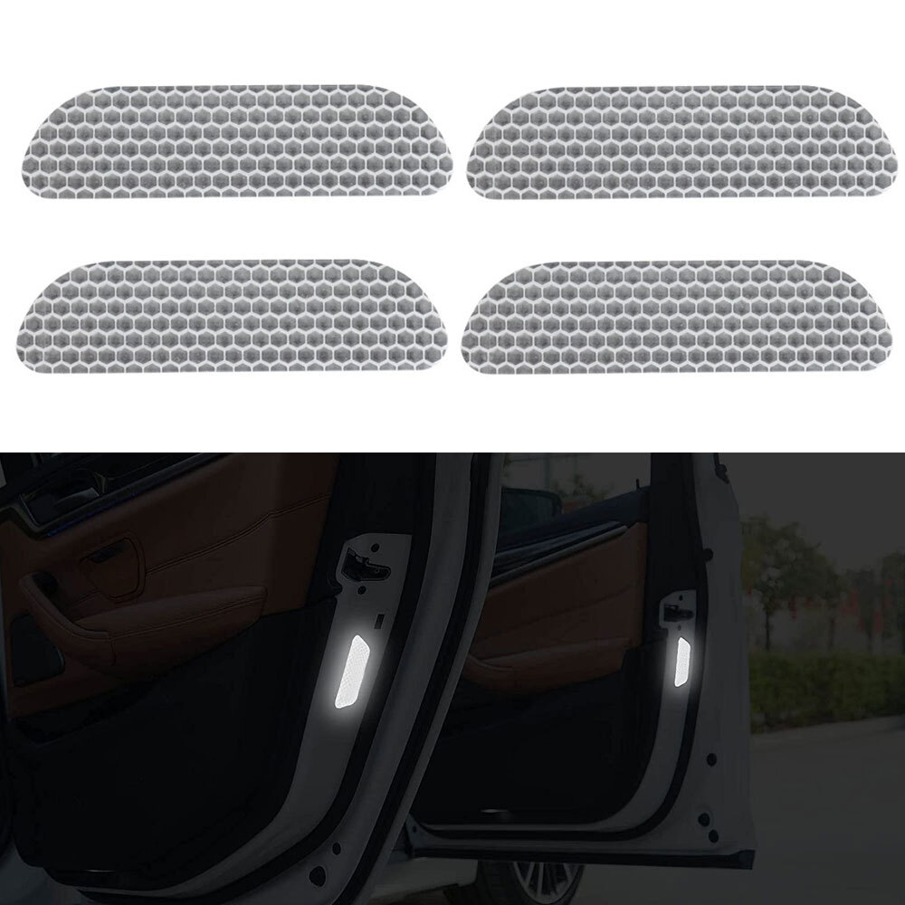 4pz Nastro Riflettente Auto Bianco Avviso Marchio Sicurezza Porta Auto Adesivo Accessori foto 5