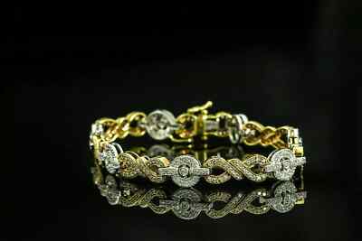 6 inch  8.48 Ct Simulated Diamond 14K Two-Tone Gold Plated Women Tennis Bracelet