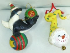 Yellow Silly Hat with Bell Snowman Head Ornament & Seal on Ball Christmas hat