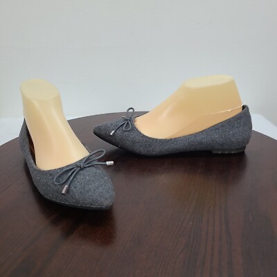 Me Too Ballet Flats Women 8M Gray Slip On Flat Shoes Pointed Toe Bow Fabric