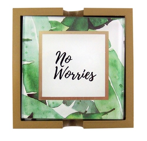 Heartfelt Collection Glass Coasters Set Banana Leaves with Phrases 4 x 4 - Picture 4 of 7