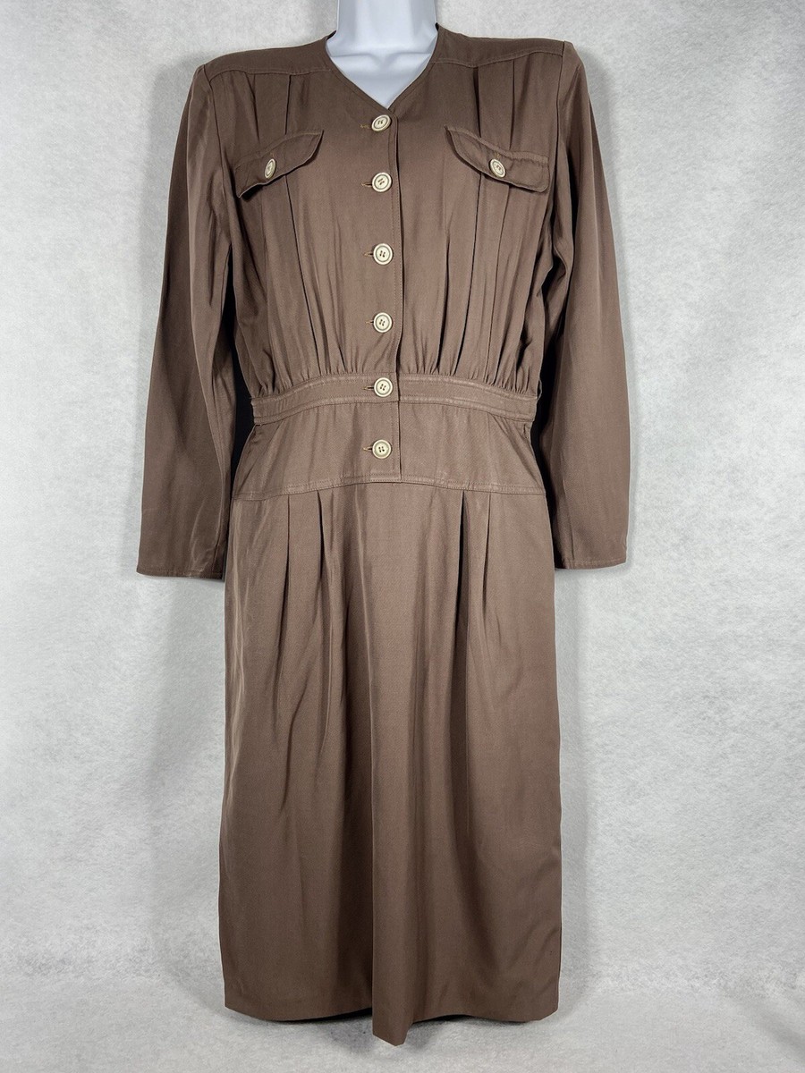 Vintage Valentino Miss V Dress Womens 44/10 Brown Long Sleeve Button Front Wool | eBay Vintage Valentino Miss V Dress Womens 44/10 Brown Long Sleeve Button Front Wool | eBay