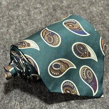 Vintage Mark Pendelton Green paisley men's silk tie made in USA