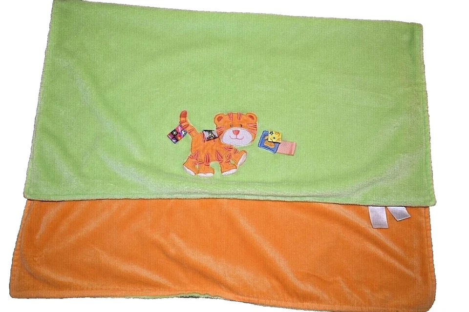 Cobertor de berço de pelúcia 8S 30x40 vintage TAGGIES gato tigre verde laranja veludo - Imagem 2 de 4