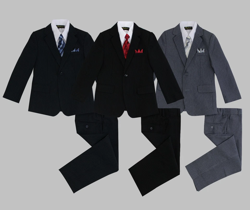 Traje formal a rayas para niños pequeños conjunto de 5 piezas con chaleco y corbata talla 2T-14 Foto 2 de 4