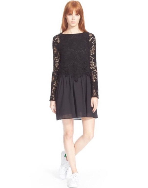 SEE BY CHLO Black Layered guipure lace and cotton mini dress (NWOT) SEE BY CHLO Black Layered guipure lace and cotton mini dress (NWOT)