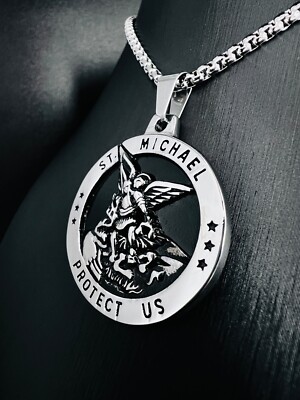 St. Michael Protect Us Anhänger Edelstahl Halskette Glaube Religion Schmuck 288B