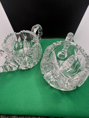 Cut Glass Sugar & Creamer Daisy Sawtooth VGC