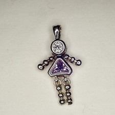 Silver toned  pink CZ October  birthstone girl child daughter pendant charm