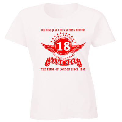 Personalisiertes Damen-T-Shirt 18. Geburtstag Name hinzufügen Alter Jahr Ort Geschenkidee 20.