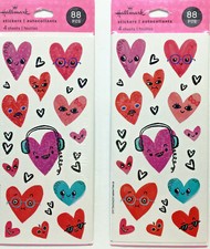 Valentine's Day Stickers HEARTS Funny Faces Prismatic Lot 2 Packs 8 Sheets 