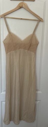 Vintage Christian Dior Trotter Oblique Logo Tan Nude Slip Dress Sz 32 Lingerie