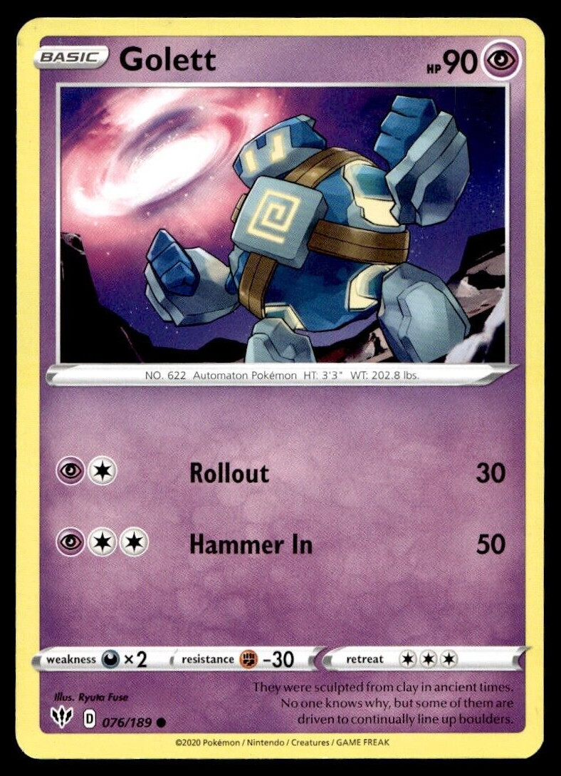 Golett 76/189 Pokemon Card Darkness Ablaze Common 90 HP Near Mint M38