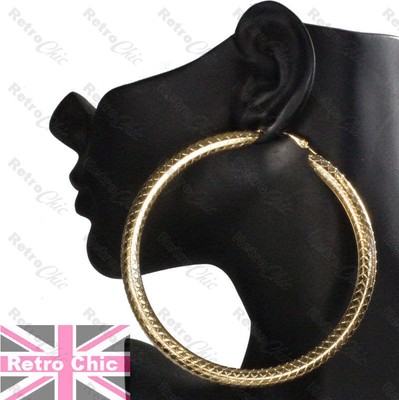 4'' RIESIGE CREOLEN 10cm Schlange Bambus GOLD/SILBERFARBEN große klobige Creolen Metall