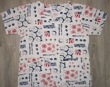 LANDAU RED WHITE  BLUE PRINT SCRUB MEDICAL ASST CNA NURSING SCRUBS 4 POCKETS
