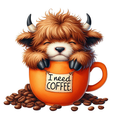 Clear 18X18cm Highland Cow Coffee Car Sticker