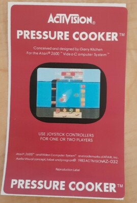 Replacement Atari 2600 Activision Pressure Cooker Label Machine cut