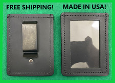 Pure Thick Quality Leather Badge Holder Clips To Shirt Pants Pocket MADE IN USA