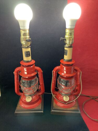 Vintage SET 2 Dietz Lamp Lantern Ranch Craft Table Light 14” Red