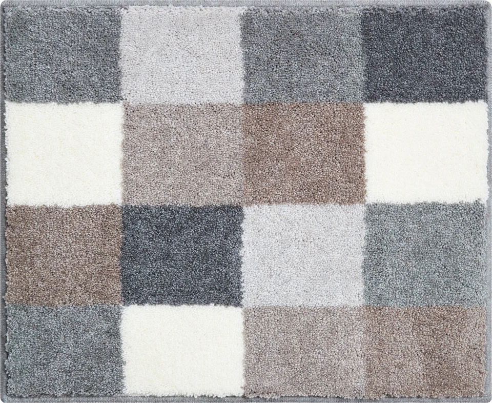 karierter Badteppich grau beige flanell rutschfest waschbar 4 Größen Badvorleger - Bild 4 von 4