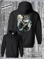 Three Wolves Howling at Moon Hoodie Sweatshirt Native American Indian Outdoors