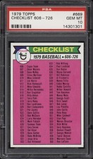 1979 Topps #669 Checklist 606 – 726 - PSA 10 - 14301301 - Baseball Card