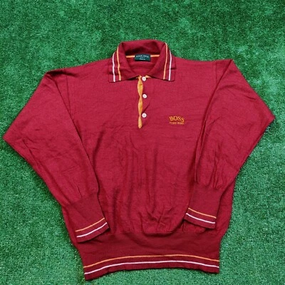 Pull vintage Hugo Boss homme col rugby rouge moyen golf polo sweat * - Photo 1/4