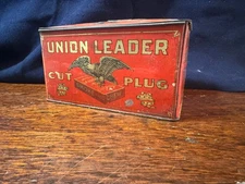 Vintage Union leader Cut Plug smoke & chew tobacco tin lunch box 7.5x5x4"