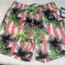 NWT Hurley Boys Swim Trunks Medium Tropical Stripe Palm Print 4-Way Stretch
