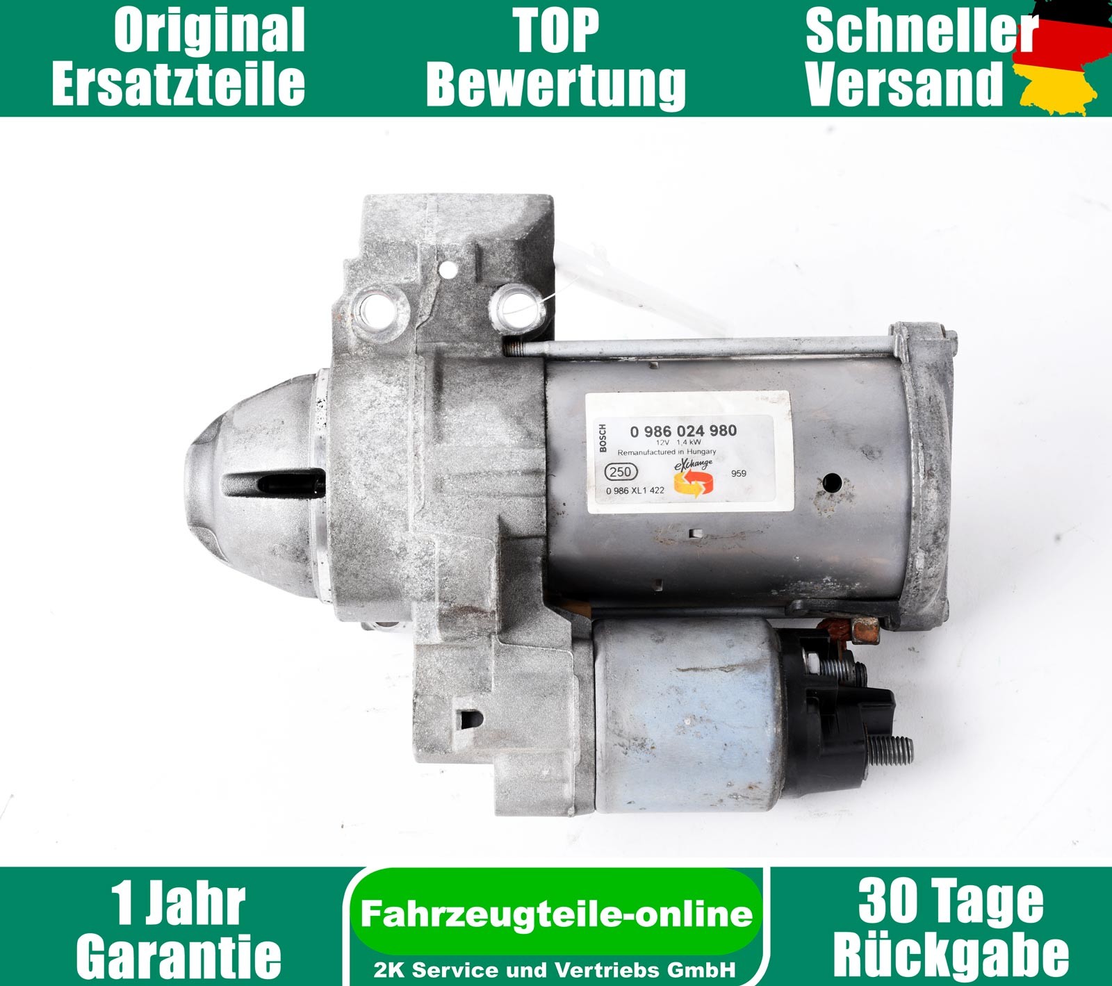 Démarreur Bosch reconditionné pour BMW Série 3 F30 986024980
