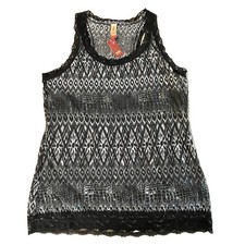 NWT No Boundaries Juniors XXL 19 Racerback Tank Top Lace Hem Black White 2011