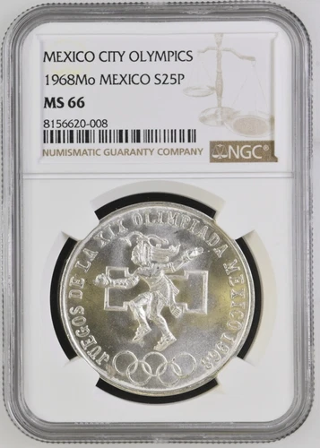 1968 MEXICO SILVER 25 PESOS S25P OLYMPICS NGC MS66 BEAUTIFUL Type 1 -As Pictured