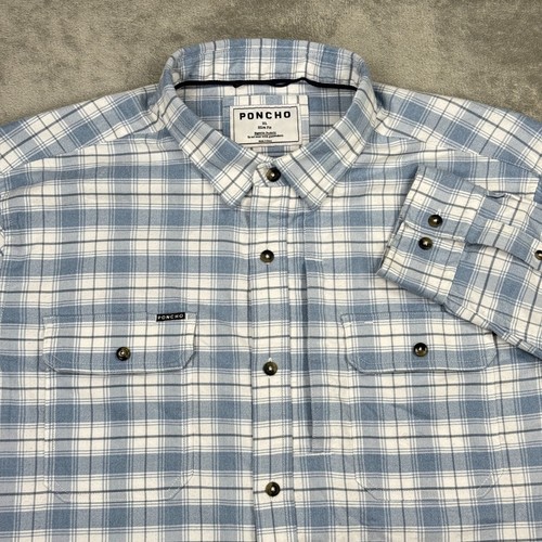PONCHO Flannel The Blue Bison Herren XL Slim Fit Karo Knopfleiste Langarm Hemd