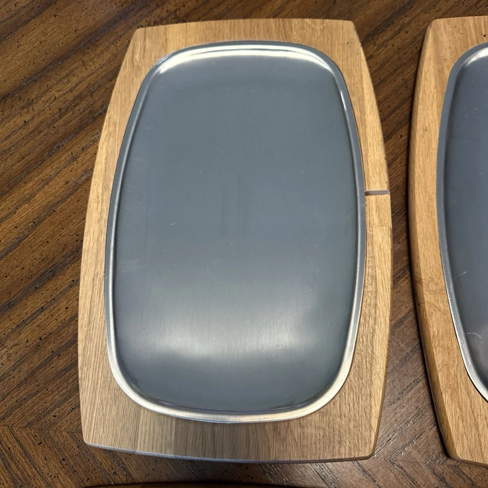 VPC Stainless Steel Fajita/Steak Sizzler Plate with wooden trivet + gripper tong - Image 4 of 4