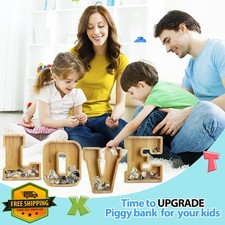 AORCMITN Wooden Letter Piggy Bank D, Extra Large Coin Money Bank for Kids