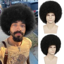 70s Black Afro Wig for Men Women Glueless Wear and Go Wig for Disco Party
