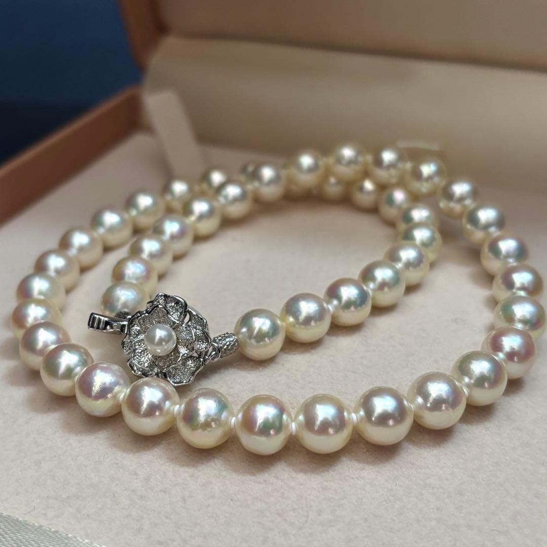 Akoya Pearl Necklace 8.0-8.5mm SILVER 42cm Genuine Pearl Vintage