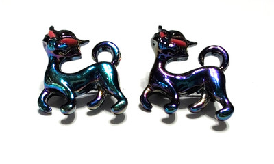 Two Cat Scatter Pins Brooch Blue Enamel Metallic Vintage Kitty Lover sab-31