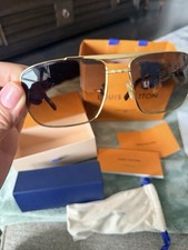 Louis Vuitton Gold Metal Square Sunglasses Brown Gradient Lens Checkered Women