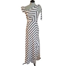 ASOS "Split Striped" One Shoulder Asymmetrical Ruffle Front Split Maxi Dress 2/4