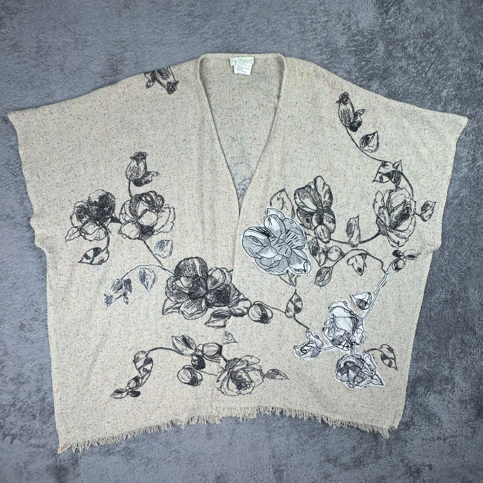 Pe’tanu By Pashma Anthropologie Cashmere Wool Silk Floral Kimono Cardigan Poncho