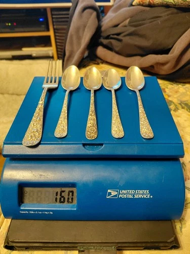 Sterling Silver Lot 4 Kirk Son & Stieff Spoons 1 Stieff Repousse Fork 160 Grams