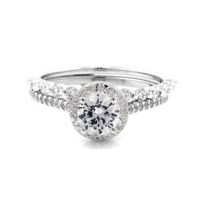 Round Cut CZ Art Deco Half Eternity 1.26ctw Sterling Silver Engagement Ring Sets