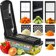 13-In-1 Vegetable Chopper Pro with Glass Container, Stainless Steel Blades, Bpa-
