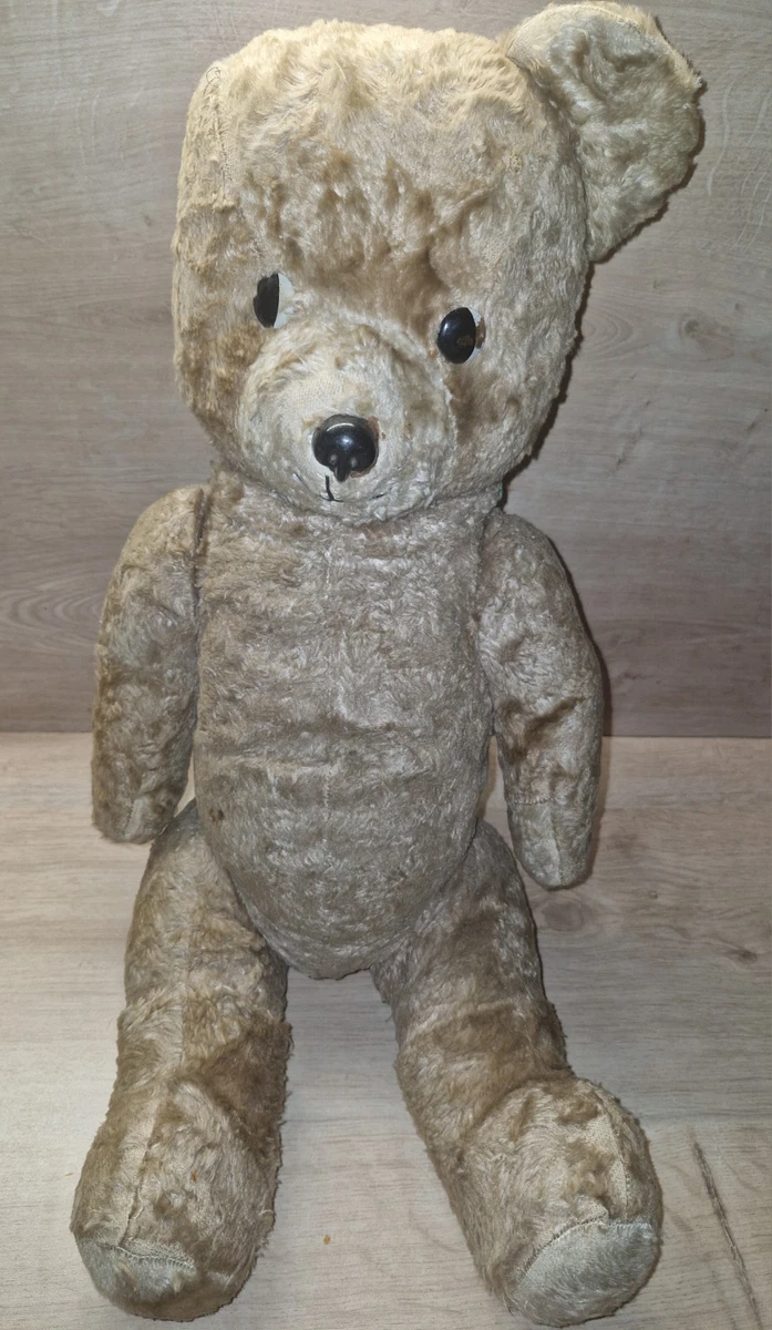OURS Ancien Jouet d'Enfant Peluche De Collection Tissu & Pai