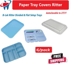 Dental Setup Flat B Tray Lid Cover, Divided B Ritter Trays B-Lok Tray, BLUE 6/Pk